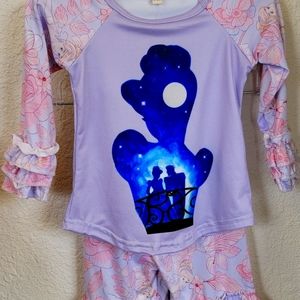 Disney Cinderella Castle 2 piece ruffle sleeve shirt and ruffle pants